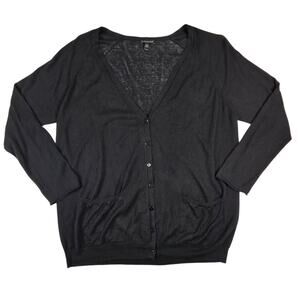 Eileen Fisher Linen Cotton Cardigan Size Large Black Button Loose Oversize